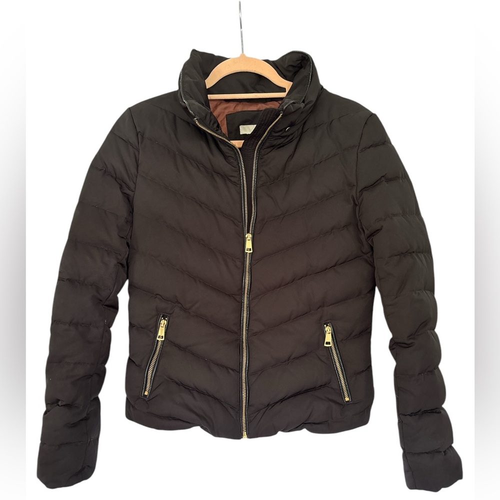 H&M Black and Gold Hardware Down Puffer Jacket Size 4